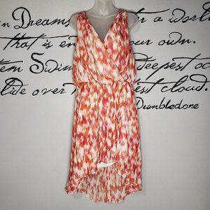 Bisou Bisou Blouson Multicolor Faux Wrap High Low Plus Dress, 16